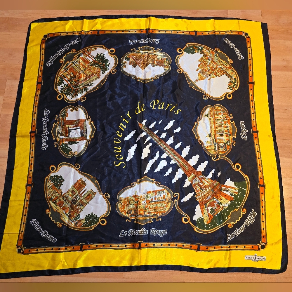 Vintage J. Mico Sancho Paris Scarf Multi Colored Women  Souvenir De Paris Scenes